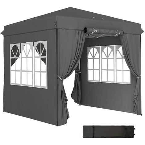 Gartenpavillon 2,5 x 2,5 m mit Seitenwänden und Tragetasche, UV-Schutz 50+, höhenverstellbar, dunkelgrau