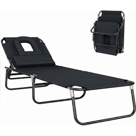 Chaise Longue Pliante en Bois pour Jardin Noir 190 cm (1/5)