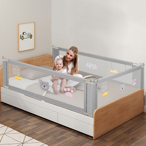 Randaco Bettgitter Bettschutzgitter Höhenverstellbar Kinderbettgitter 200 x 98 cm Gitter Kinderbett Fallschutz Bett Darkgray (1/5)