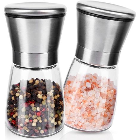 Adjustable hand grinders for pepper and salt set of two
