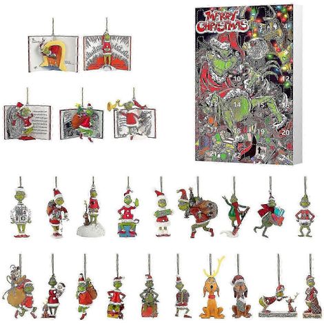 Calendrier de l'Avent (24 jours) - Boîte Surprise - Pendentif Sapin de Noël - Boîte Surprise Grinch