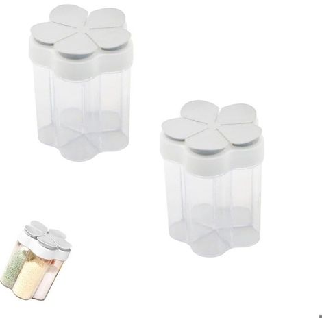 Set aus 2 Mehrzweck-Gewürzgläsern, 11 cm, mit transparenten und grauen Deckeln, ideal für Camping, Kochen und Reisen (1/5)