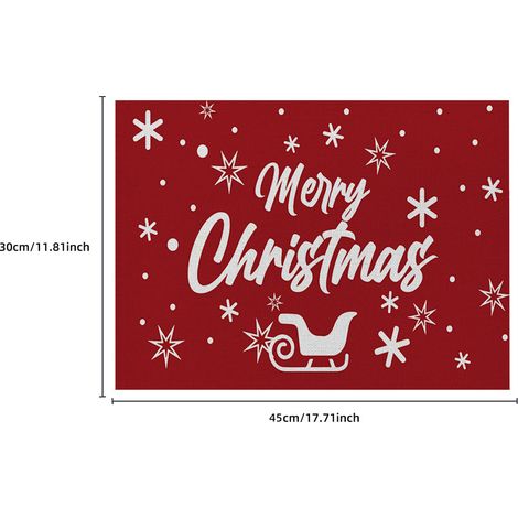 Juego de 4 manteles individuales navideños, manteles individuales de lino lavables rojos, manteles individuales de cocina con diseño navideño. (1/5)