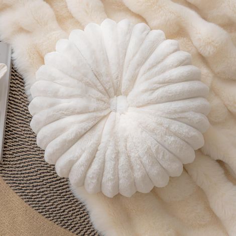 Coussin rond Coussin doux en imitation de peau Coussin petit en forme de pompouille Convient pour le canapé dans le salon (blanc, diamètre 35 cm) (1/5)