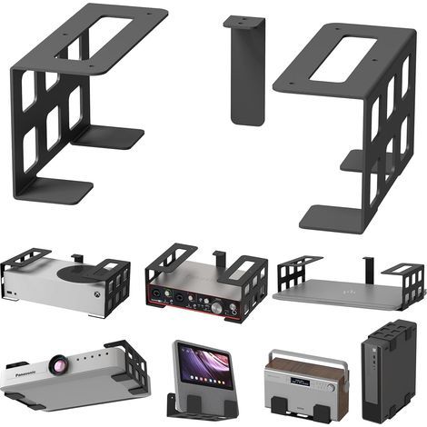 Support Mural/sousBureau/Plafond Universel pour Appareils Épaisseur 9cm Acier INOX Compatible avec Xbox Series S, PS5 Pro, Projecteur, Mini PC, Box TV, Routeur, Ordinateur Portable (1/5)