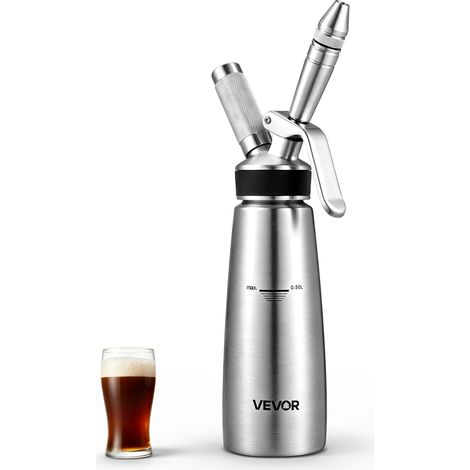 VEVOR Siphon Nitro 0,5 L Machine a Cafe Nitro Portable SANS Cartouche Azote, pour The Maison Camping, Fraicheur Longue Duree, Distributeur de Cafe Infuse a Froid avec Buse et Valve de Decompression (1/5)