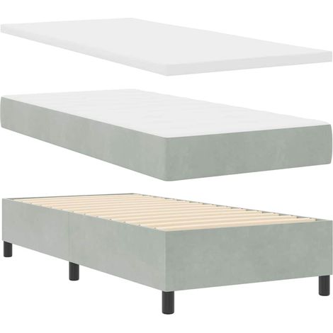 vidaXL Cama con Somier con Colchón & Banco Gris Claro 90x200 cm Terciopelo (1/5)