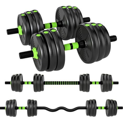 Verstellbares 20-kg-Hantel- und Langhantel-Set 3-in-1 MODENUIT, grün (1/4)