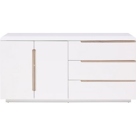 Credenza con 2 ante e 3 cassetti Bianco e naturale - NURINI (1/4)