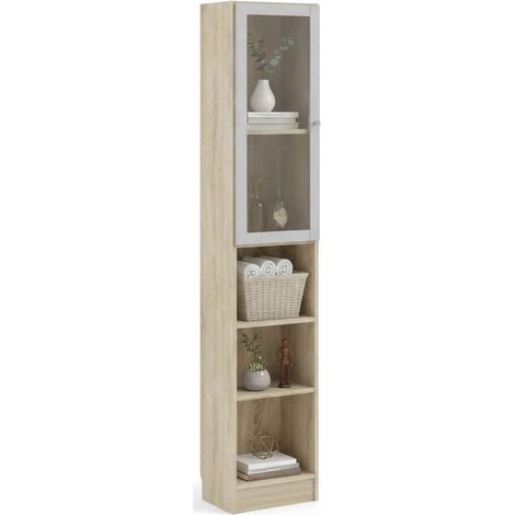 Dmora - Libreria Greg, Scaffale da ufficio, Mobile portalibri, Biblioteca, 41x28 h203 cm, Quercia e Bianco