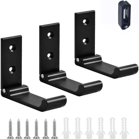 Lot de 3 crochets muraux en alliage d'aluminium, crochets pliables à 90° pour vêtements, vis de fixation pour cintres pliables, pour bureau, cuisine, chambre (noir)