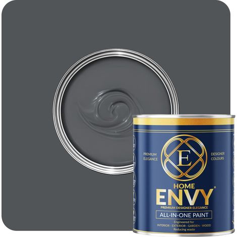 ENVY All-in-One Paint - High Coverage Paint for Interior & Exterior Walls, Wood & Furniture - Multi Surface Paint & Primer - Designer Colours For All Walls  - Dark Grey - 1L - Satin