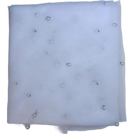 Chemin de table en gaze française orné de perles, nappe en tulle transparent blanc pour desserts, idéale pour les mariages, les réceptions et autres événements. (1/5)