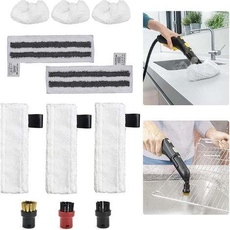 Kit de 3 Bonnettes Microfibre + 3 Bonnettes Chiffons+ 2 Chiffons Abrasifs+ 3 Brosse Ronde Microfibre pour Kärcher SC5/ SC4/ SC3/SC2 Easy Fix, Bonnettes Remplacement pour Kärcher Nettoyeurs Vapeur Easy (1/5)