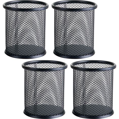 Stiftehalter aus Netzgewebe, Stiftehalter aus Metall, fürs Büro, Stifteorganizer, 4er-Set (rund, schwarz) (1/5)