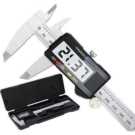 Digitaler Messschieber, 150 mm, Edelstahl, großes LCD-Display, einstellbare Genauigkeit 0,01 mm, Umrechnung mm/Zoll (1/4)