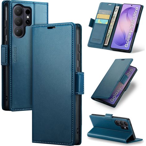 Funda para Samsung Galaxy S26 Ultra, color lichi brillante, tipo cartera, color azul. (1/5)