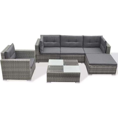 vidaXL Set Divani da Giardino in Polyrattan - Grigio - 6 pezzi