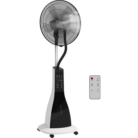 Ventilateur sur pied avec humidificateur, silencieux, portable, télécommande, noir et blanc (1/5)