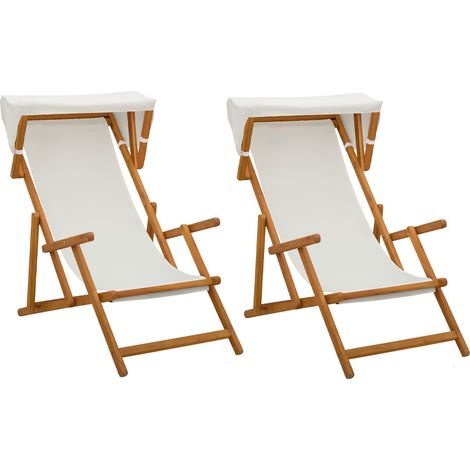 Deck Chair 2 pcs 3 Position Solid Eucalyptus Wood Cream vidaXL