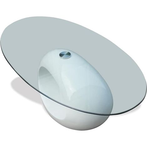 Maison Exclusive - Couchtisch mit Ovaler Glasplatte Hochglanz Wei (1/5)