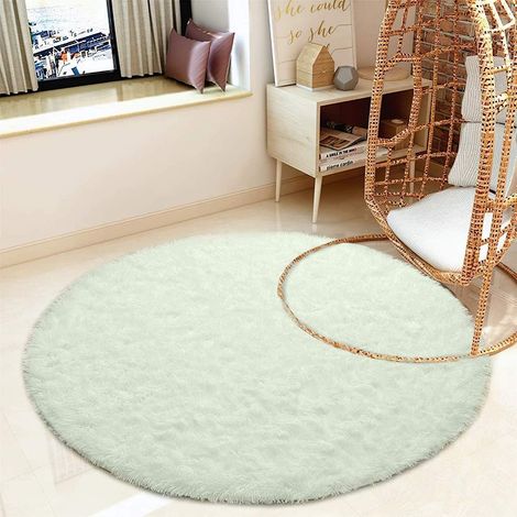 Teppich Rund Flauschig Rutschfest Wohnzimmer 140 cm (Rund) Weiß (1/5)