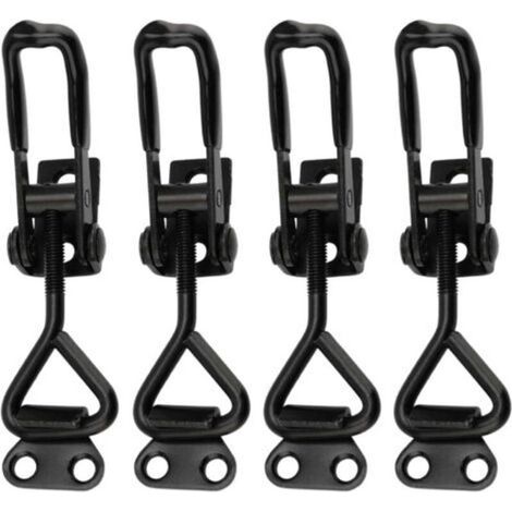 Lot de 4 Loquet à Bascule en Fer Noir, Fermeture à Levier en Métal,Pince à Bascule Réglable pour Boîtes,Coffres,Armoires et Portes,Loquet à bascule en Métal (1/4)