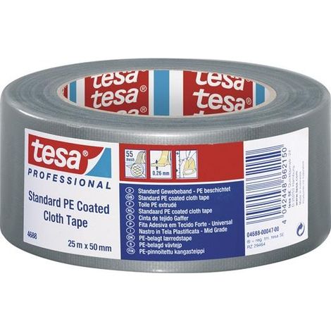 Tesa professional standard repair tape roll 25mx50mm cloth/mesh grey