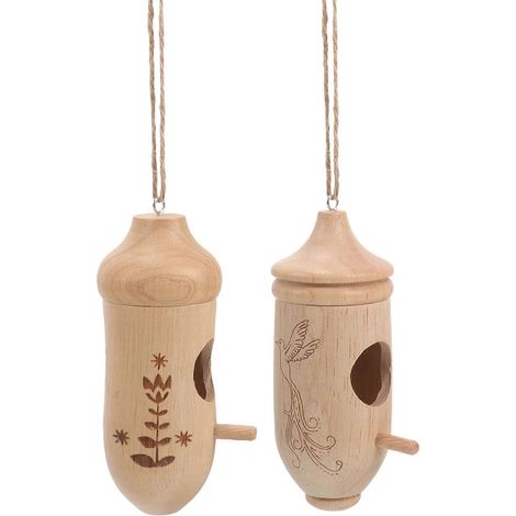 Nichoir suspendu pour colibris, en bois, couleur kaki, mangeoire à oiseaux 4,9×2,2×2,2 pouces (lot de 2) (1/5)