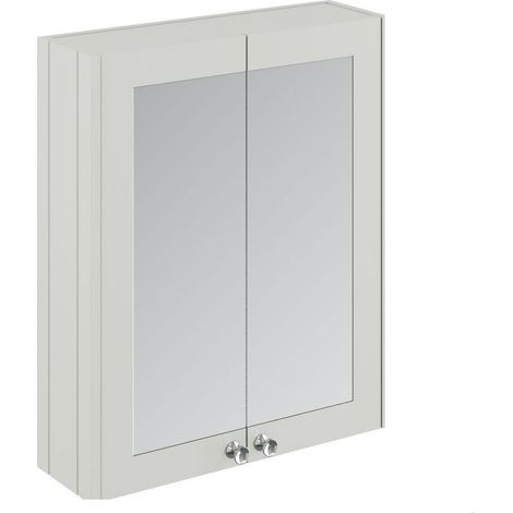 Balterley Butterton Traditional Bathroom Wall Mounted 2 Soft-Close Doors Mirror Cabinet with 1 Shelf Storage, Gloss White, 715 x 600 x 182mm