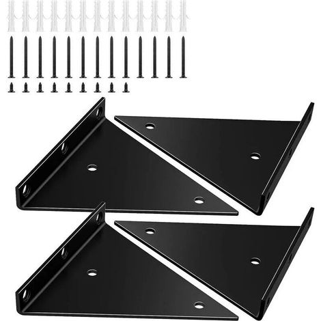 3" Triangle Shelf Brackets, 4 Pack Heavy Duty Iron Wall Mount Brackets with Screws, Right Angle Invisible Wall Shelf Brackets, Large Capacity, Black-Wall Shelf