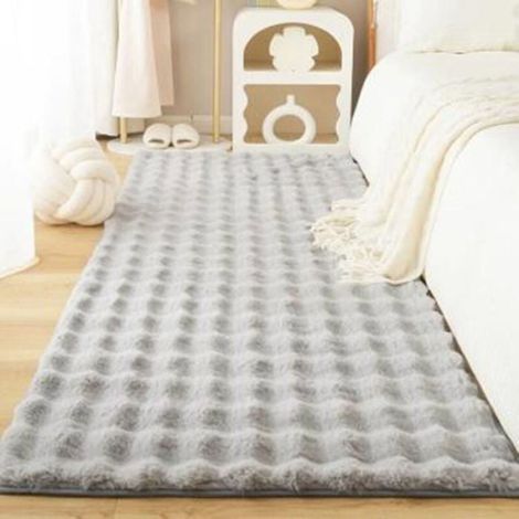 Housse de canapé - - Universelle 2-3 places - 70 x 150 cm - Fausse fourrure gris clair - Antidérapante (1/4)