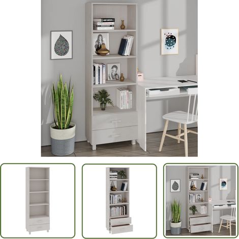 The Living Store Buffet HAMAR Blanc 60x35x180 cm Bois de pin massif - Buffet - Meuble De Rangement - Armoire - Commode - Bois Massif (1/5)