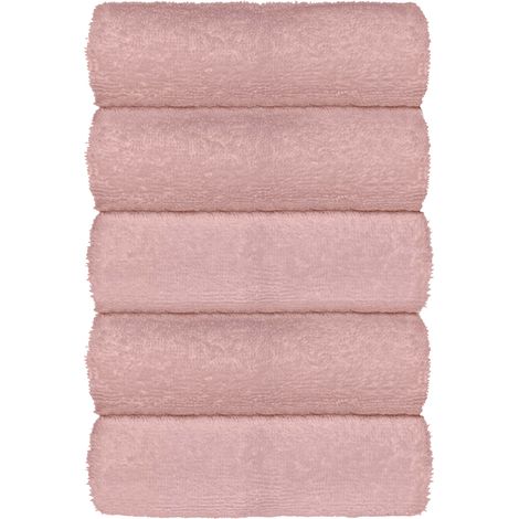 Set Asciugamani Bagno 100% Cotone Super Assorbenti Telo Doccia Spugna Professionali Salvietta Lavetta Viso Asciugamano Salviette Teli Asciugamano Ospite Qualità Hotel Lavette 5 Lavette - Rosa (1/4)