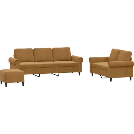Maison Exclusive - Ensemble de canapés 3 pcs avec coussins Marron Velours (1/5)