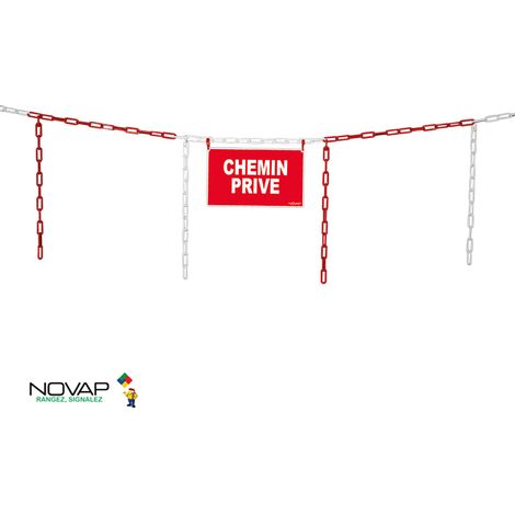 Kit de délimitation barrière de chaîne 5m rouge/blanc et panneau chemin privé - 1365063 (1/2)