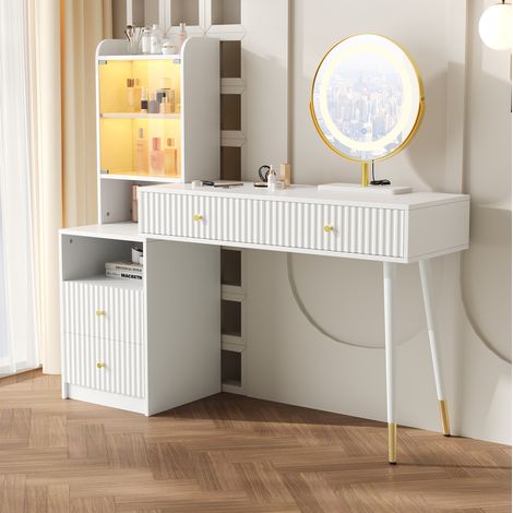Tocador con espejo LED de 3 colores, 4 cajones, mueble vitrificado, 100 x 40 x 125 cm DESVIAE (1/5)
