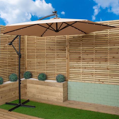 Samuel Alexander 3m Solar Powered Cantilever Lit Banana Garden Parasol with Crank Handle & White LED Lights in Beige (1/5)