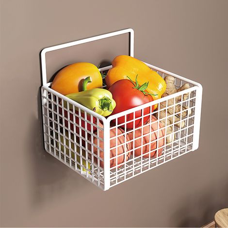 Aufbewahrungsbox für Ingwer und Knoblauch, Ingwer- und Knoblauchregal für die Küche, wandmontiertes Gewürzregal, wandmontierter Gemüsekorb, bohrfreie Montage, einteiliges Fach, weiß. (1/5)