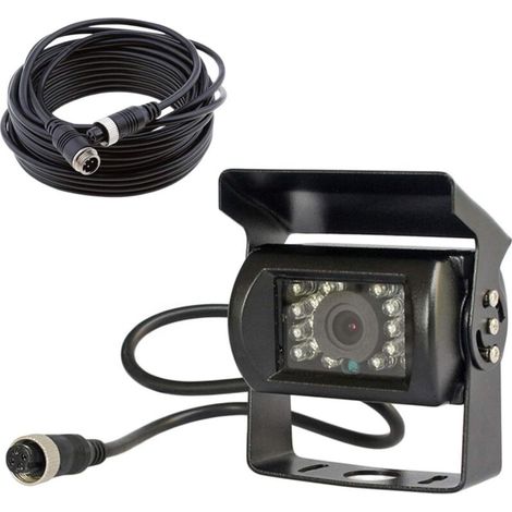 Caméra de recul 12 V-24 V 4 broches pour bus, camion, remorque, très résistante, 18 LED infrarouges, vision nocturne, étanche, avec câble de 15 m à 4 broches (1/4)