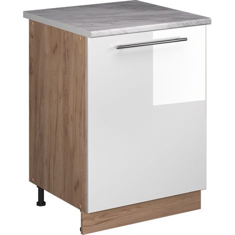 Mobiletto base cucina Fame-Line, Bianco lucido/Rovere dorato, 60 cm 1 anta con piano di lavoro, Vicco (1/5)