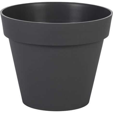 Pot de fleur rond Toscane - 1 unité - Plastique recyclé - Zone de rétention d'eau - Intérieur et extérieur - Ø 20 x H 17 cm - Gris anthracite (1/5)