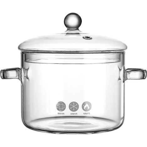 Marmite en verre pour soupe/ragoût avec couvercle, bol à nouilles en verre pour la maison (1/4)