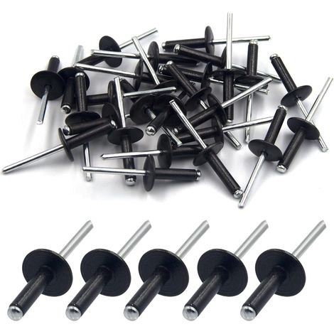 50 rivets aveugles en aluminium à large bride 4,8 mm x 20 mm, lot de 50 (noir)