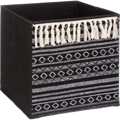 5Five Simply Smart – Boîte de rangement en tissu ethnique 31 x 31 cm – Carton et polypropylène – Pompons décoratifs pour décoration intérieure (1/5)