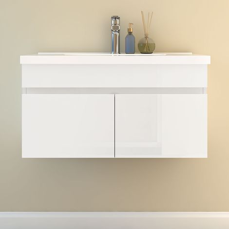 Badmöbel Set 80cm Soft-Close Badezimmer Waschtisch mit Unterschrank Gäste WC Weiß Hochglanz (1/5)