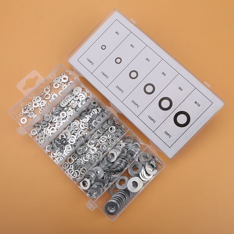Packung mit 900 flachen A3-Stahlscheiben, Sortiment M3 bis M10, mit Aufbewahrungsbox (1/5)