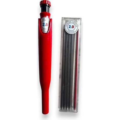 Pack Crayon de Marquage Chantier 2.0 Porte-Mine Rouge + 6 Mines 2B Pochette Étanche (1/2)