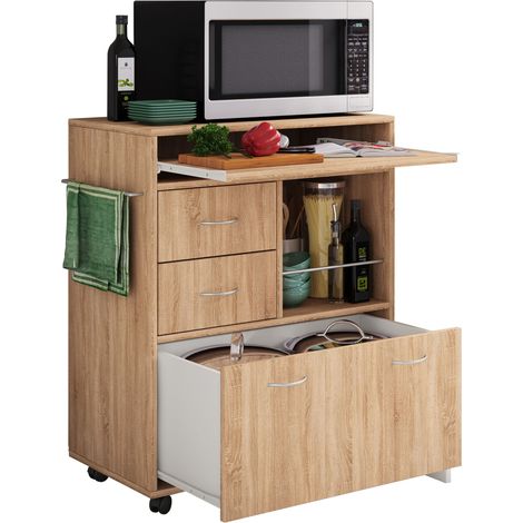 Carrello da cucina VCM  Carrello con cassetti e mensola  Dimensioni Carrello a rulli ca. A. 86 x L. 70 x P. 40 cm  Rollbar  Carrello di servizio Kicha (rovere Sonoma)