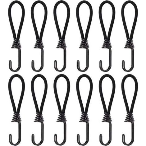 Tendeurs Élastiques avec Crochets, 15cm Elastique Corde en Caoutchouc avec Attaches pour Pavillon, Bâche, Camping, Tente, Rideaux Harnais d’Extension, 12Pcs (1/4)